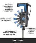 Top Shelf Commercial Immersion Blender With 18 Inch Stainless Steel Shaft And Variable Speed Motor features ergonomic grip and pivoting handle.