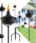 Six Pack 24 Oz Outdoor Garden Torch Set With 55 Inch Citronella Metal Torches And 3 Prong Grounded Stakes, yard decor