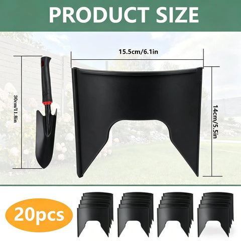 Spliceable Slope Planter Kit With Shovel, 20 Pcs Round Edging Rings For Erosion Control, dimensions shown with shovel