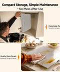 Person placing Extra Long Buffet Warming Tray Set 47 By 15 Inches 3 In 1 Modular Warmer with glass panels in kitchen cabinet