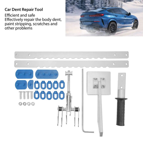 Paintless Dent Repair Kit With Aluminum Alloy Puller And 23 Piece Accessories, showing car dent repair tools on white background