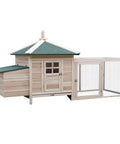 No Sweat Wooden Chicken Coop With Hinged Nesting Box And Removable Egg Tray Featuring Asphalt Roof Fir Wood Walls And Screened Ventilation Setup for your backyard flocks, 77x30x38 inches.