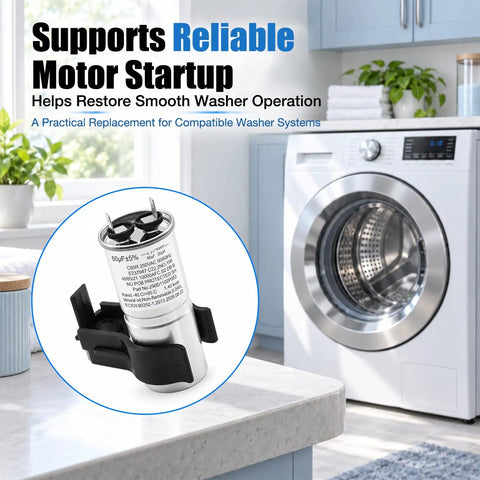 Top Shelf Washer Start Capacitor And Bracket Kit Compatible With GE And Hotpoint Models To Kick Your Motor Back In Gear For Silky Smooth Cycles Includes Solid Hardware Wh12x27614 Straight Shot on kitchen counter.