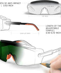 Straight Up Laser Safety Glasses With Bigtime Anti Fog Filter For IPL Hair Removal And Welding OD4 Shield side view with measurements.