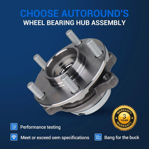 Direct Replacement Front Wheel Hub And Bearing Assembly With Abs Sensor For Nissan Murano And Quest, 5-lug design, durable metal construction.