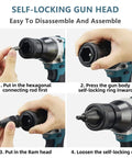 Heavy Duty Cordless Rivet Nut Gun With Automatic Pop Rivet Action And M3 M12 Inserts Powered By Dual High Capacity Batteries for easy assembly steps.