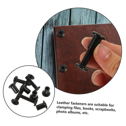 M6x25 Black Stainless Steel Binding Screws With Hex Socket used for clamping files and scrapbooks, showcasing their sturdy design.