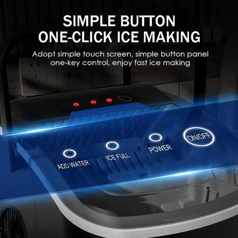 Portable Countertop Ice Maker Serving Solid Cubes In Six Minutes Flat Includes Built In Handle And Scoop Hella Quiet Self Cleaning showing touchscreen control panel.