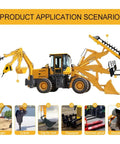 Heavy Duty 4X4 Backhoe Loader With Front Loader And Rear Excavator Arm 2.2m Digging Depth Multi Function Attachments