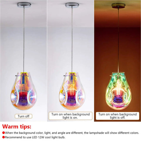 Colorful Bubble Glass Island Pendant Light 1 Light For Kitchen And Dining shown in three lighting conditions