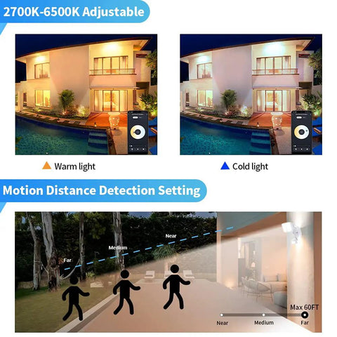 Smart Outdoor Security Flood Light With Motion Sensor, 50W 5500lm, Tunable White 2700K-6500K, WiFi App Control settings demo