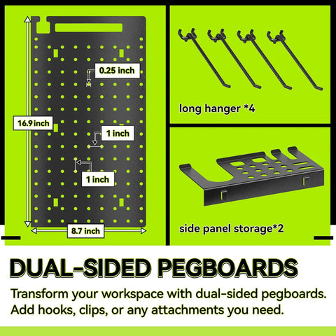 Heavy Duty Wall Mount Power Tool Organizer With Nine Slot Drill Holder And Built In Seven Outlet Charging Station Hardcore Garage Storage Rack - dual-sided pegboards set with hooks
