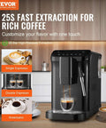 Automatic Espresso Machine With Built In Grinder, 20 Bar Pressure, Frother Steam Wand, making espresso on kitchen counter