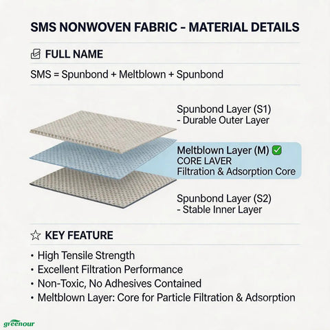 SMS nonwoven fabric layers detail for Disposable Hazmat Coveralls With Hood Pack Of 12 White Breathable SMS Non Woven Painter Suit