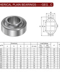 Heavy Duty GEG17C Sealed Spherical Plain Bearing Two Piece Set 17mm X 35mm X 20mm in bronze material with specifications.