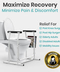 Heavy Duty Toilet Safety Rail With Arms Providing Top Shelf Bathroom Support for post-surgery recovery and mobility.