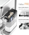 Straight Fire Automatic Espresso Machine With Super Fast Heating And Adjustable Milk Frother For Barista Level Cappuccinos And Rich Lattes At Home - close-up of adjustable milk frother and milk container.