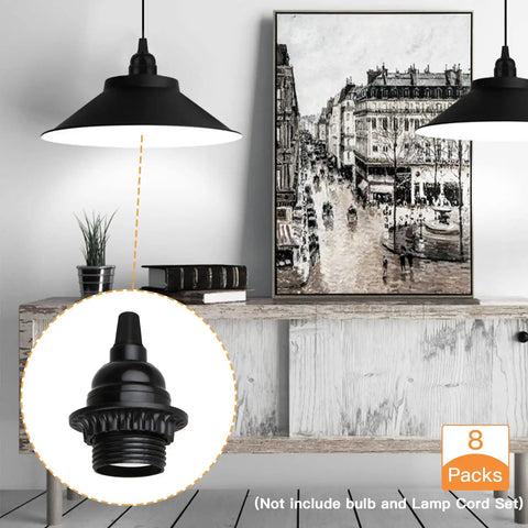 8 Pack E26 E27 Light Sockets In Black With Medium Screw Base And Shade Ring in a DIY pendant lighting setting, retro style