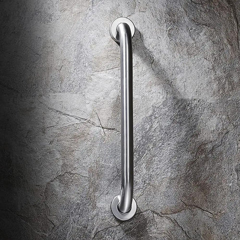 Solid As A Rock Stainless Steel Bathroom Safety Grab Bar With Slick Proof Grip Heavy Duty Support For Showers Tubs And Toilets Handles Over Five Hundred Pounds Two Piece Set on a textured wall.