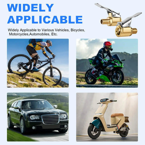 Locking Tire Air Chuck Set With Brass Inflation Hose Adapter And Valve for cars, bicycles, motorcycles, and scooters