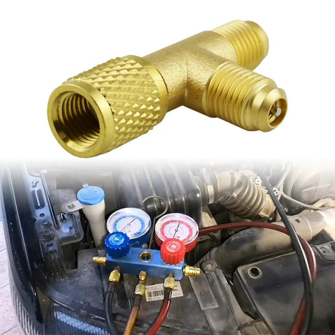 Two Pack Quick Coupler Access Tee Valve Adapters One Quarter Inch SAE Brass With Built In Valve Core And Swivel Connector