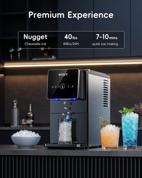 Nugget Ice Maker With Touchless Dispenser For Home And Office Use, 40 lbs per day countertop ice machine in kitchen setting