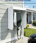 Tough As Nails Outdoor EV Charger Cover And Waterproof Charging Station Protector forged from rust resistant galvanized steel mounted to wall.