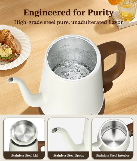Top view of Gooseneck Electric Kettle For Pour Over Coffee And Tea, 1L Capacity, 1000W Fast Boil, 304 Stainless Steel BPA Free.