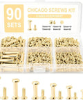 Solid Chicago Screw Assortment Kit With 90 Complete Sets Across 6 Essential Sizes M5 Binding Posts And Rugged Carbon Steel Hardware in organizer.