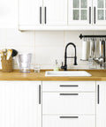 5 Pack 10 Inch Matte Black Square Cabinet Pulls Stainless Steel Kitchen Cupboard Dresser Handles in modern kitchen setup