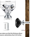 24 Piece Snazzy Crystal Cabinet Knobs And Wardrobe Drawer Pull Handles For Furniture Refresh With Glossy Transparent Finish size and dimensions shown