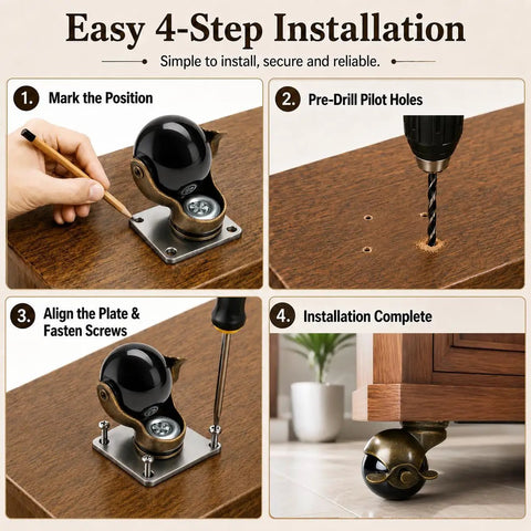 Vintage 2 Inch Furniture Ball Caster Wheels Antiqued Brass Finish Set Of 4 Heavy Duty Locking Casters That Roll Easy On Kitchen Carts Dressers Coffee Tables And Dead Simple Diy Weekend Glow Ups Today installation steps