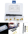 12 Piece Thread Repair Kit M6x1 Self Thread Inserts With Drill Bit And Installation Tool For Damaged Threads No Tap Needed Quick Fix For Bad Threads And Solid Screw Retention. Plastic case with drill bit, tool, and brass inserts