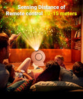 Family using Lit Galaxy Projector With Remote Control for vibrant starry sky effect in home theater setting