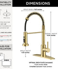 Brushed Gold Kitchen Faucet With Pull Down Sprayer, Single Handle, Dimensions: height 16.54 in, spout reach 7.87 in, deck plate