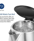 1.7L Stainless Steel Electric Tea Kettle With LED Light, BPA Free, Auto Shut Off, Boil Dry Protection, 1500W Fast Boil