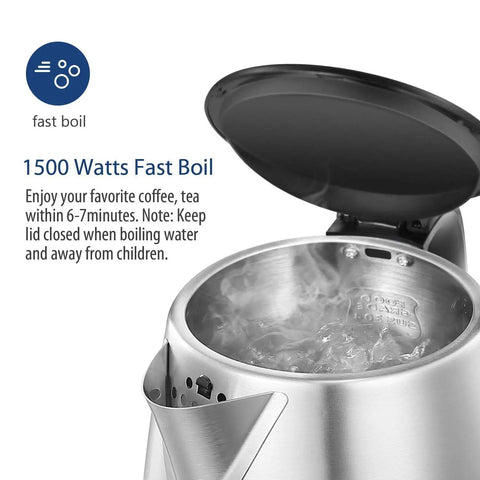 1.7L Stainless Steel Electric Tea Kettle With LED Light, BPA Free, Auto Shut Off, Boil Dry Protection, 1500W Fast Boil