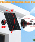 360° swivel and 90° adjustable mount bracket for Slick 4W Solar Panel For Outdoor Security Cameras With Usb C And Micro Usb Inputs Two Pack Black.