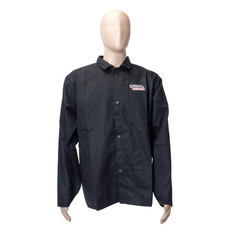 Black Flame-Resistant 9 Oz Cotton Welding Jacket Delivers Breathable Comfort, Large Size, Shields Arms And Torso From Spatter And Heat