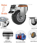 Heavy Duty 5 Inch Caster Wheels With Brake 2200lbs Load Capacity Set Of 4 For Cart Trolleys Furniture And Workbench, close-up view
