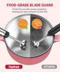 Close-up showing the food-grade blade guard of the Dead Simple Total Powerhouse 5in1 Immersion Blender protecting pots from scratches.