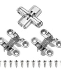 Slick Hidden Cabinet Door Hinge Set Of Three With Screws 180 Degree Cross Mount invisible overlay hardware, silver finish.