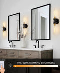 Industrial Modern Bathroom Wall Sconces with Clear Glass Tubes, 2 Light Vanity for Mirror, Hallway, Living Room, Black Brushed Brass Finish