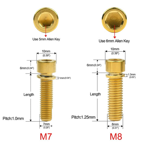 Professional Grade Black Titanium Hex Bolts M7 X 20MM Stem Screws For BMX Shredding Bikes with size and detail.