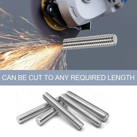 Two 3/8-16 stainless steel fully threaded rods, 10 in length, right-hand threads.