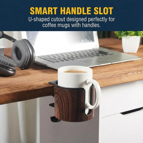 Two Pack Desk Cup Holder Clamp On No Tools Needed For 40oz Tumblers Anti Spill Fits Desks From 0.2 To 2 Inches Thick Easy Install Walnut Finish