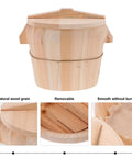 Sweet Wooden Rice Container Bucket With Sturdy Side Handle For Steaming Perfectly Fragrant And Chewy Rice Using Safe Odorless Material For Busy Home Chefs Who Want That Good Vibes Cooking Experience Today, natural wood grain.