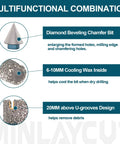 Diamond Core Drill Bit Set For Porcelain Ceramic Tile And Granite Marble Heavy Duty 9 Piece Tile Hole Saw Kit With 6 8 10 20 25 35 Mm Bits 35B Beveling Chamfer Bit And Hex Shank Adapter Vacuum Brazed For Fast Clean Holes with details on beveling chamfer bit, cooling wax, U-grooves.