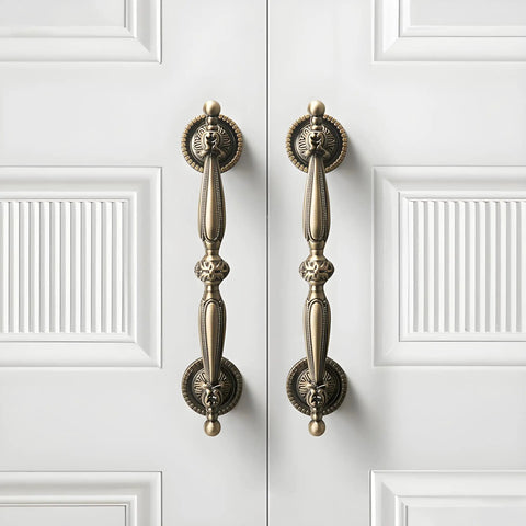 Kick Up Your Home Style With These Top Notch Five Inch Vintage Bronze Cabinet Pulls Crafted From Durable Zinc Alloy This Easy Install Drawer Handle Set Gives Your Kitchen Or Bathroom Hardware A Slick Upgrade That Really Delivers, featuring ornate bronze handles on white doors.