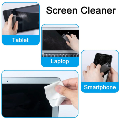 Using 2 In 1 Screen Cleaner Kit With Mist Spray And Refill Microfiber Cloth For Cleaning Tablet, Laptop, Smartphone Screens